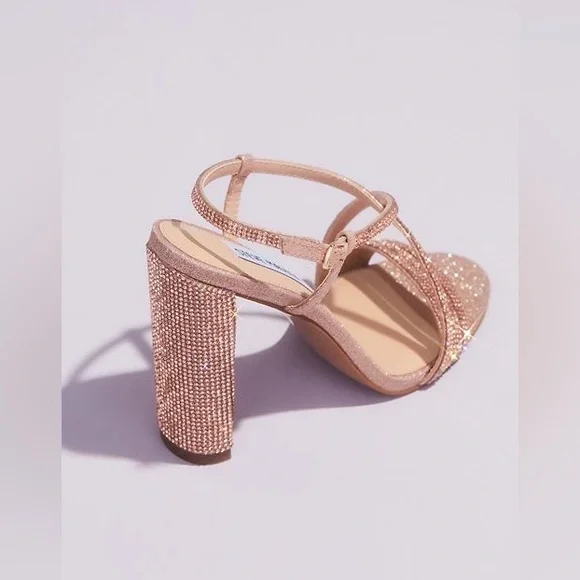 Steve Madden David’s Bridal Shirah Crystal Block Heels Size 5.5 Pink Rose Gold - Picture 8 of 10